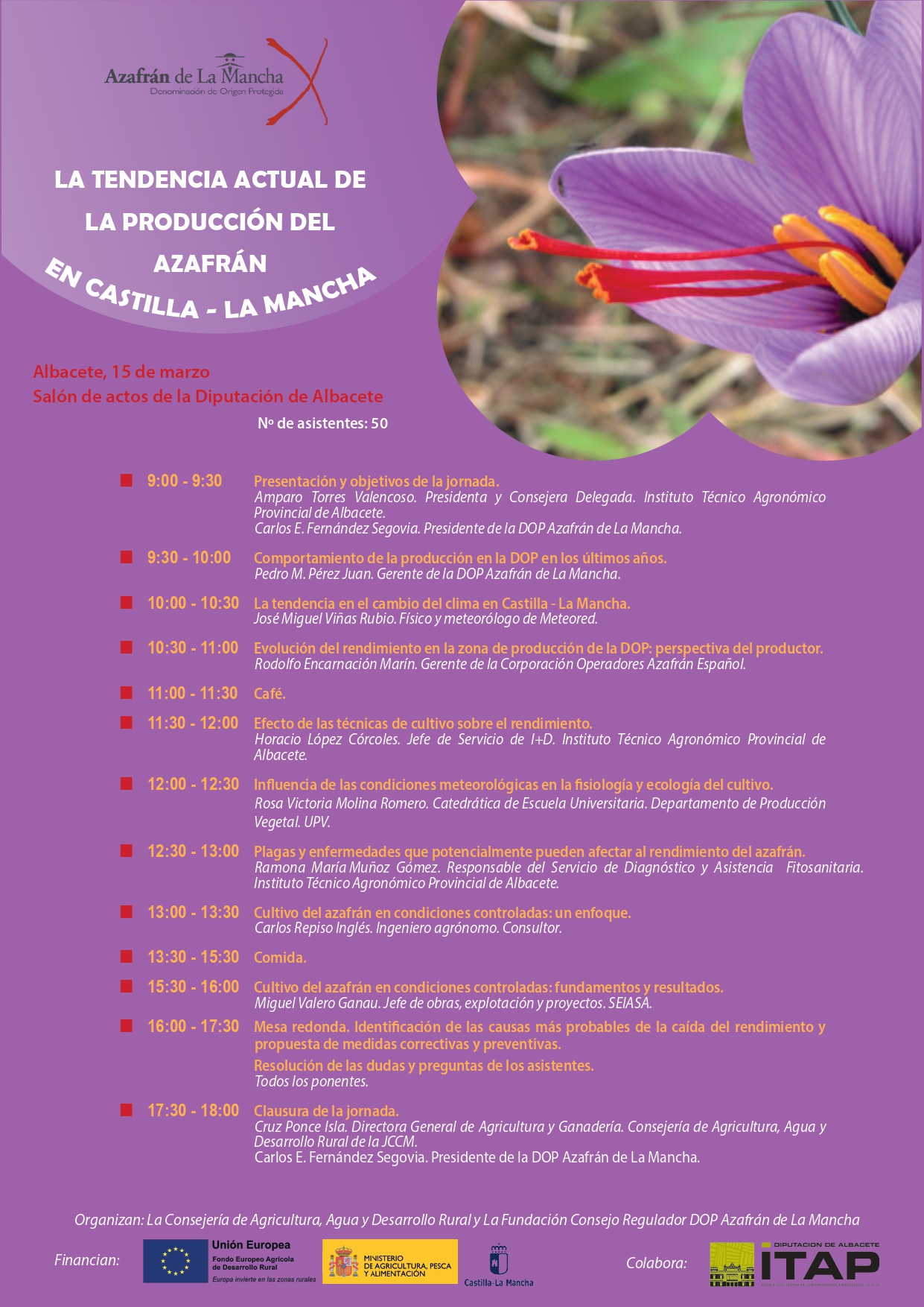 La DOP Azafrán de La Mancha y la Consejería de Agricultura, Agua y Desarrollo Rural organizan un curso para analizar la tendencia actual de la producción de azafrán en Castilla-La Mancha